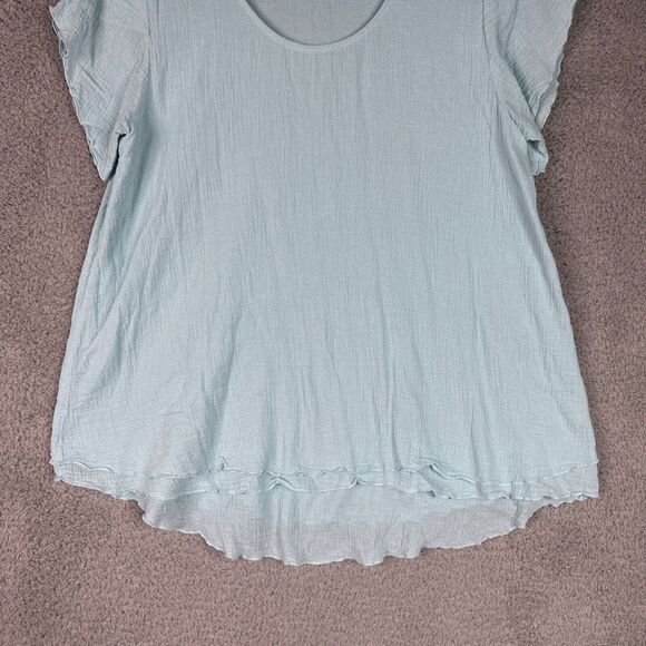 Soft Surroundings Jacinda Top Teal Blue Size Small Gauze Cotton Short Sleeve - Picture 4 of 12